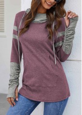 Kangaroo Pocket Dusty Pink Hooded Collar T Shirt