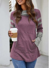 Kangaroo Pocket Dusty Pink Hooded Collar T Shirt