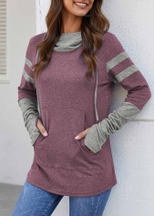 Kangaroo Pocket Dusty Pink Hooded Collar T Shirt