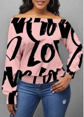 Valentines Letter Print Pink Long Sleeve Sweatshirt