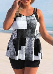 Plus Size Geometric Print Black Tankini Top-No Bottom | picture 1