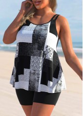 Plus Size Geometric Print Black Tankini Top-No Bottom | picture 3