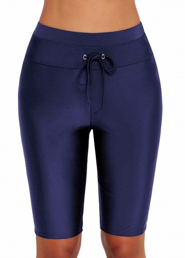 Modlily High Waist Drawstring Detail Navy Blue Swim Shorts - XXL