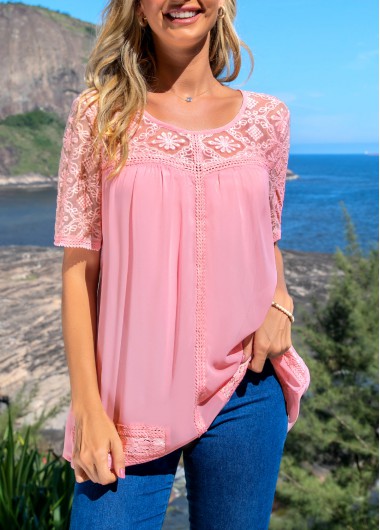  Modlily-Women's Clothing > Tops > Blouses&Shirts-COLOR-Pink