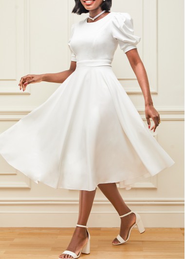 Modlily Open Back White Valentines Design Swing Dress - 2XL