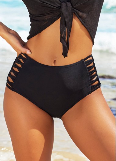 Modlily Black Cross Strap Mid Waist Bikini Bottom - S