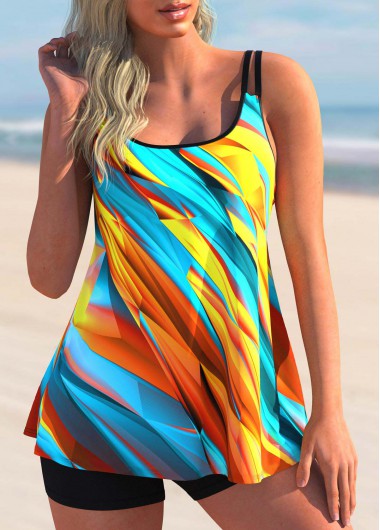 Modlily Colorful Print Multi Color Wide Strap Swimdress Top - M