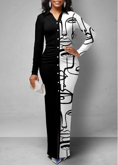 Modlily Color Block Character Print Button Up Dress - XL