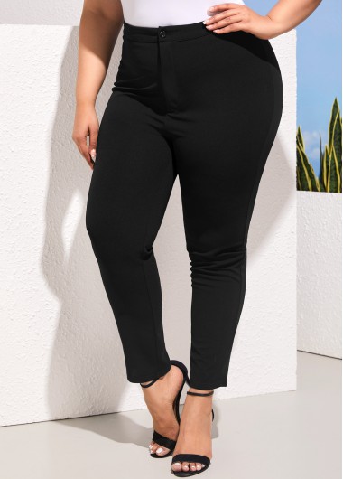 Modlily Plus Size Black High Waist Pants - XL