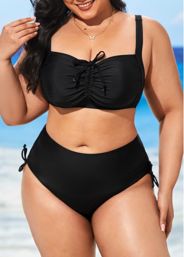 Modlily Black Plus Size Drawstring Detail Bikini Set - 3XL