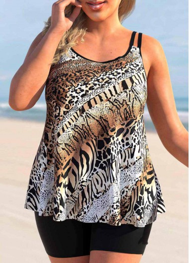 Modlily Animal Pattern Multi Color Plus Size Tankini Top - 2X