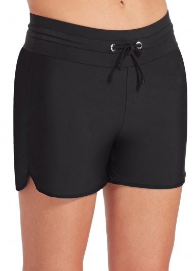 Modlily Mid Waist Drawstring Detail Black Swim Shorts - M