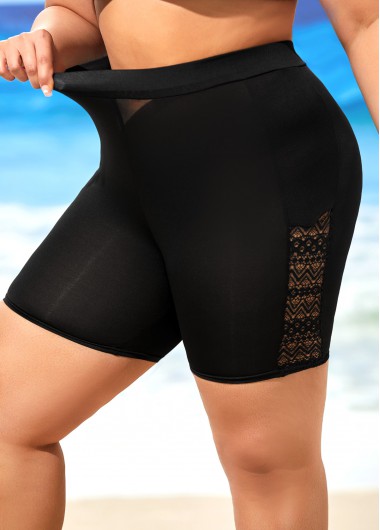 Modlily Black Lace Stitching High Waisted Swim Shorts - 2XL