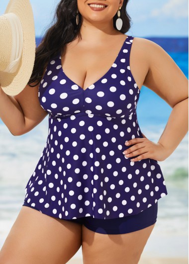 Modlily Plus Size Polka Dot Purple Tankini Set - 3XL