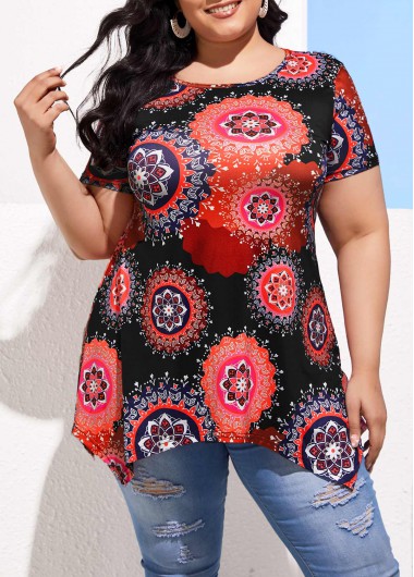 Modlily Tribal Print Multi Color Plus Size T Shirt - 5XL