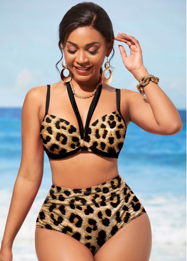 Modlily Leopard High Waist Brown Bikini Set - XXL