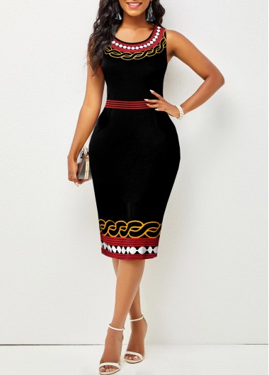 Modlily Sleeveless Round Neck Multi Color Tribal Print Dress - XXL