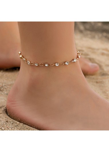 Modlily Rhinestone Design Gold Metal Detail Anklet - One Size