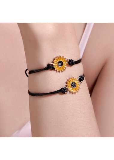 Modlily Sunflower Design Metal Detail Orange Bracelet Set - One Size