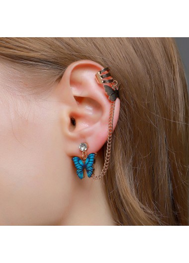 Modlily Butterfly Design Metal Detail Blue Earring - One Size