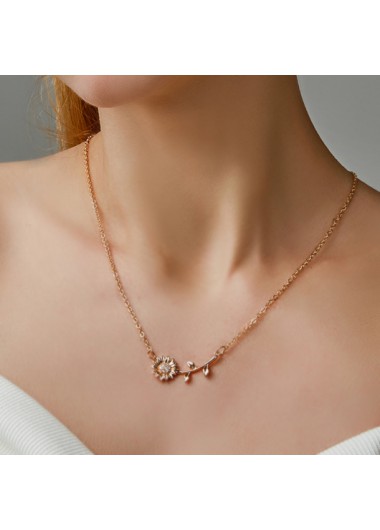 Modlily Sunflower Design Rhinestone Gold Metal Detail Necklace - One Size