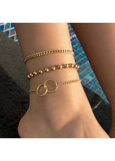 Modlily Gold Chain Design Circular Detail Anklet Set - One Size