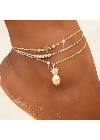 Modlily Pineapple and Star Design Gold Anklet Set - One Size