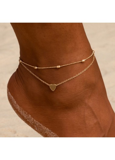 women clothes image of Heart Design Metal Detail Gold Anklet Set
