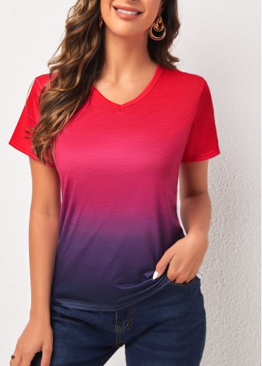 Modlily Short Sleeve Ombre Multi Color T Shirt - XL