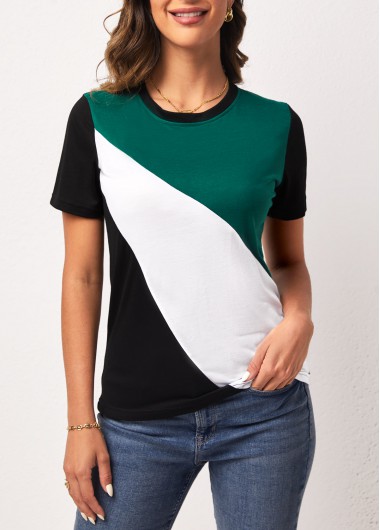 Modlily Short Sleeve Round Neck Black Contrast T Shirt - XL