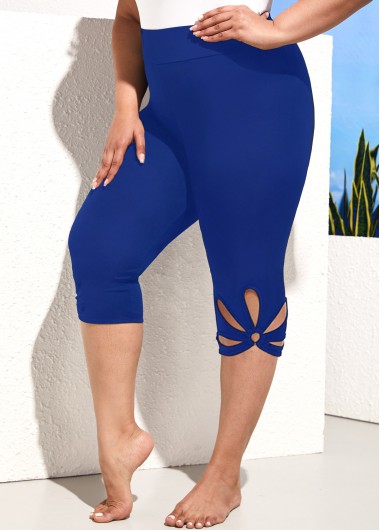 Modlily Royal Blue Floral Design Plus Size High Waisted Shorts - 2XL