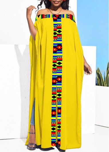 Modlily Tribal Print Off Shoulder Yellow Blouse - XL