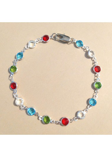 Modlily Rainbow Color Metal Detail Crystal Anklet - One Size