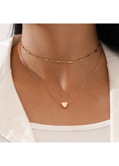 Modlily Gold Heart Design Metal Detail Necklace Set - One Size