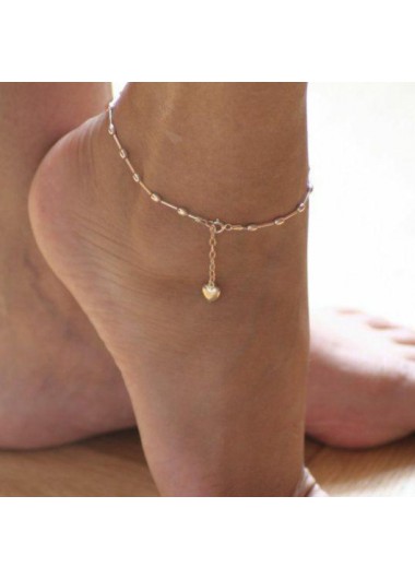 Modlily Heart Pendant Metal Detail Gold Anklet - One Size