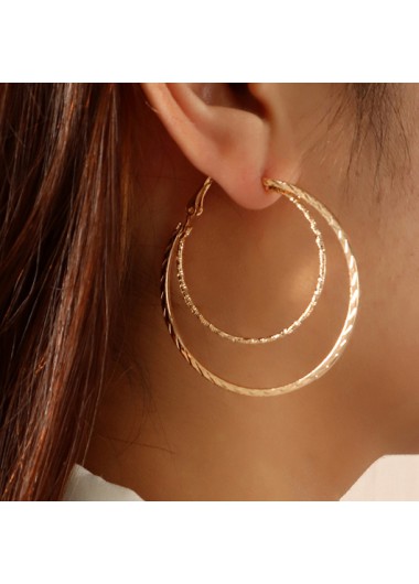 Modlily Double Circle Design Gold Metal Earrings - One Size