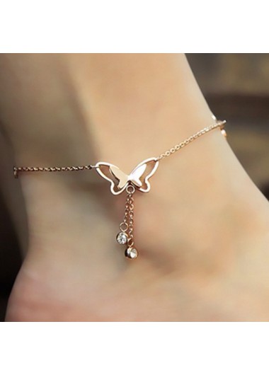 Modlily Butterfly Design Silver Rhinestone Detail Anklet - One Size