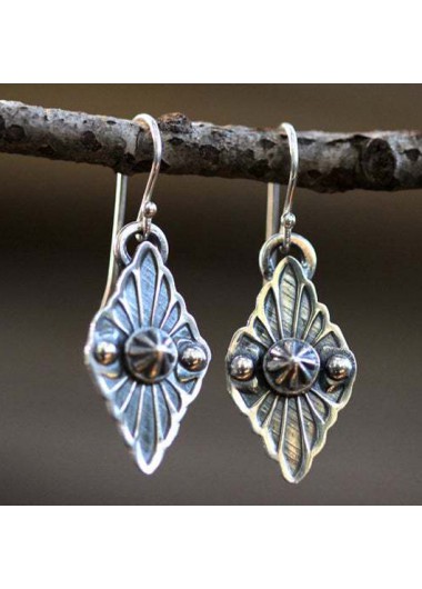 Modlily Silver Metal Detail Retro Geometric Design Earrings - One Size