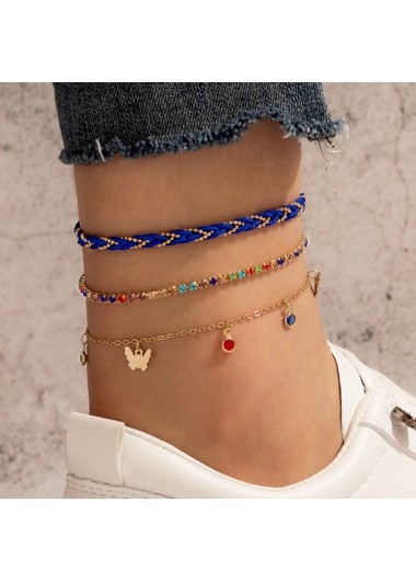 Modlily Rhinestone Multi Color Layered Anklet Set - One Size