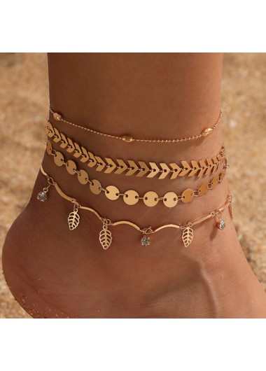 Modlily Gold Layered Leaf Design Anklet Set - One Size