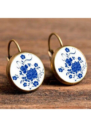 Modlily Blue Metal Detail Porcelain Design Earrings - One Size