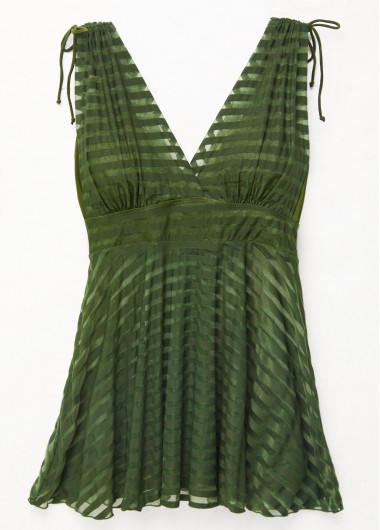 Modlily Plus Size Olive Green Mesh Stitching Swimdress Top - 1X