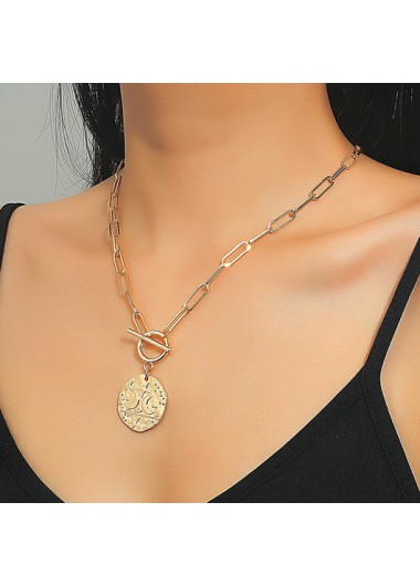 Modlily Gold Star and Moon Design Metal Detail Necklace - One Size