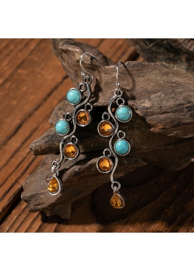 Turquoise Detail Rhinestone Design Color Block Earrings