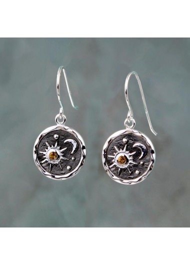 Modlily Sun and Moon Design Circle Detail Silver Earrings - One Size