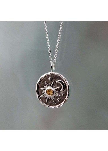 Sun and Moon Design Metal Detail Silver Necklace     