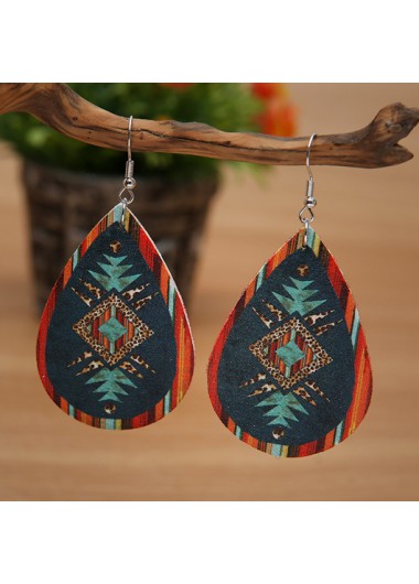 Modlily Waterdrop Detail Tribal Design Leopard Multi Color Earrings - One Size