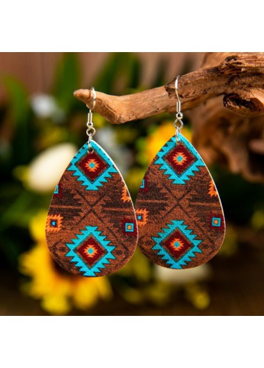 Modlily Waterdrop Detail Tribal Design Retro Multi Color Earrings - One Size