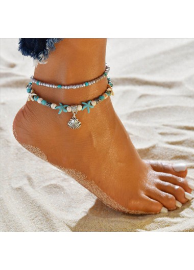 Modlily Turquoise Starfish and Shell Design Anklet - One Size