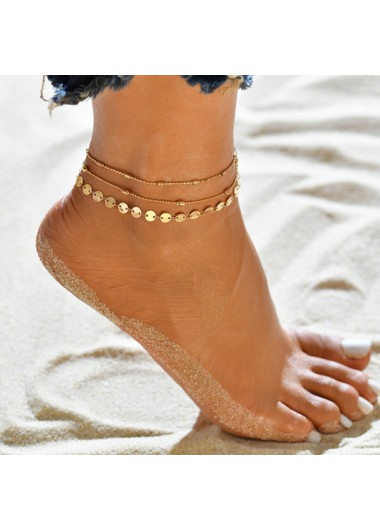 Modlily Gold Layered Design Metal Detail Anklet Set - One Size